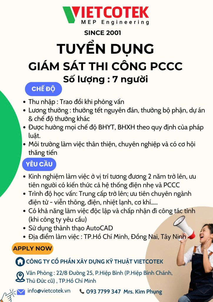 Tuyển Dụng Giám Sát Thi Công PCCC