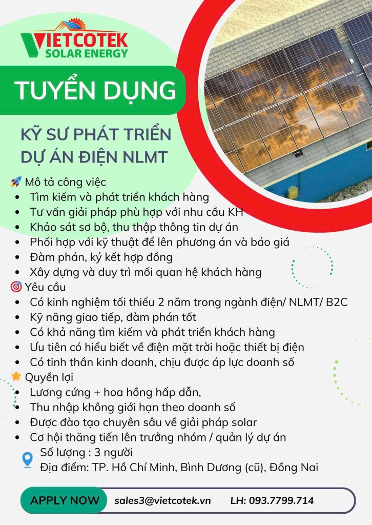 Tuyển Dụng Kỹ Sư Phát Triển Dự Án Điện NLMT